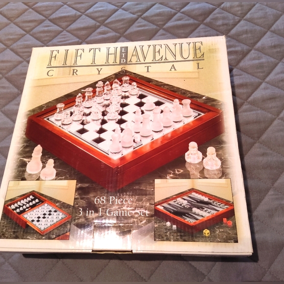 Other - Vintage crystal 3-in-1 game set w/wooden storage box